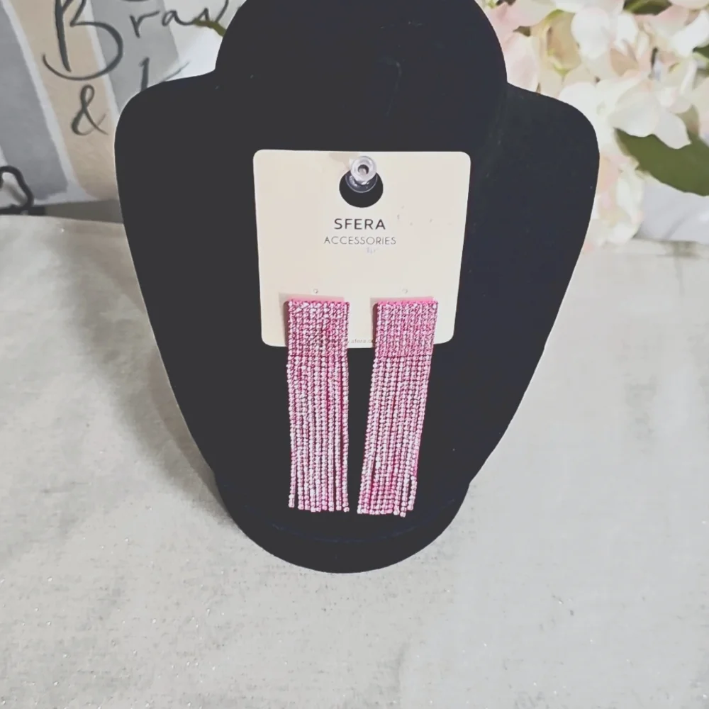 Elegant Pink Sparkle Dangle Earrings Elegant Wear Special Ocassion Luxury - Picture 1 of 6